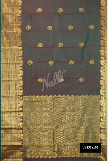 Bottle Green Dual Tone Kanchipuram Silk Saree