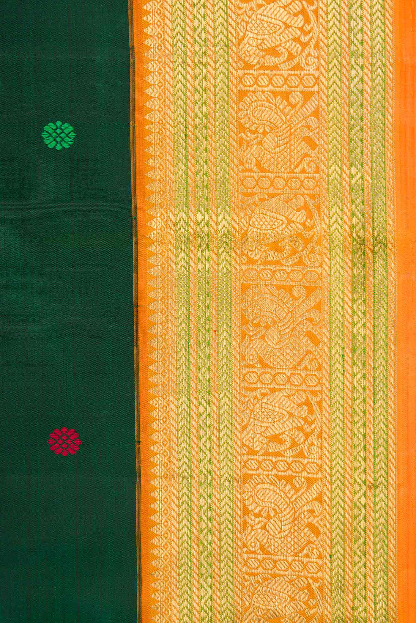 Bottle Green Dual Tone Kanchipuram Silk Saree - Image 3