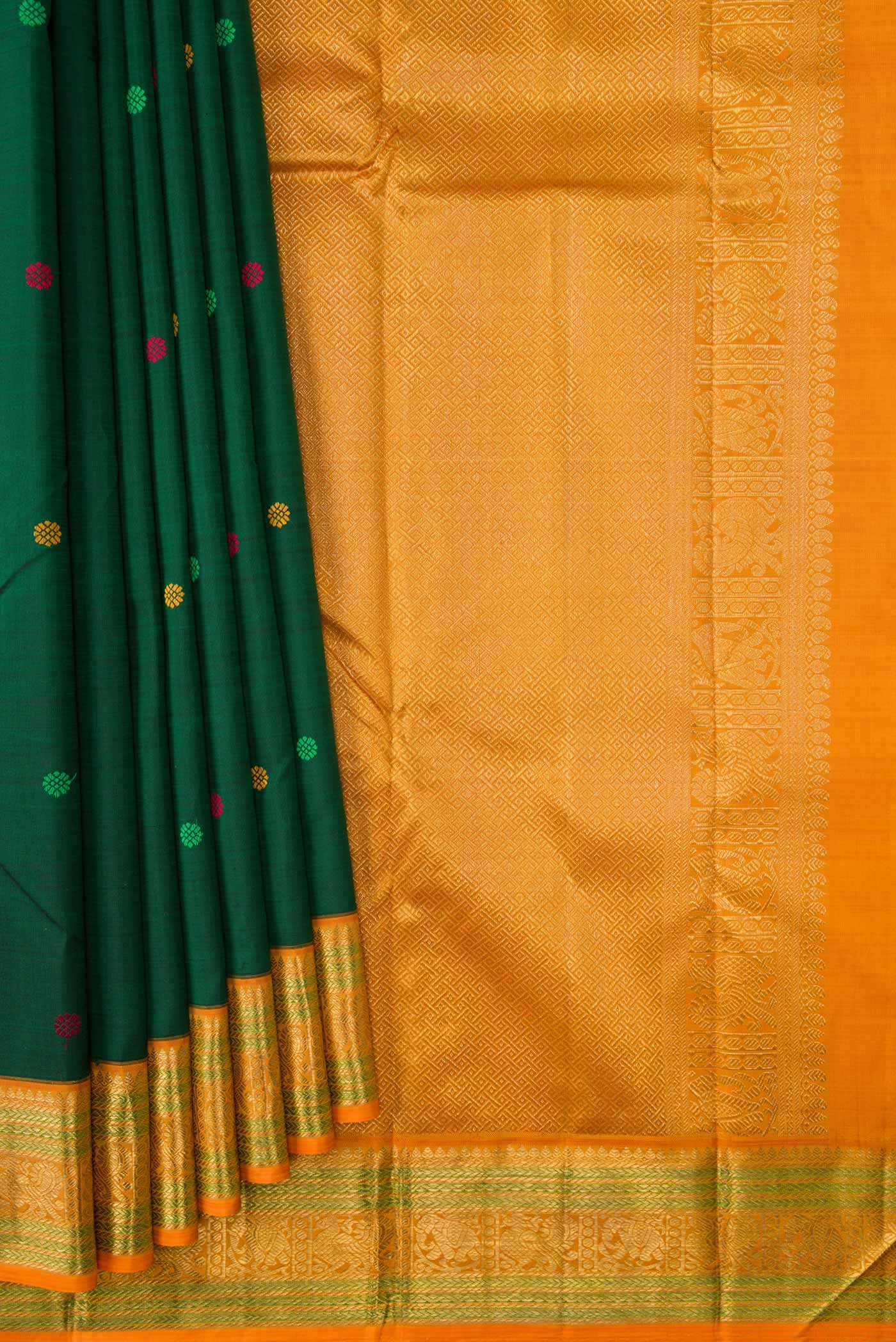 Bottle Green Dual Tone Kanchipuram Silk Saree - Image 4