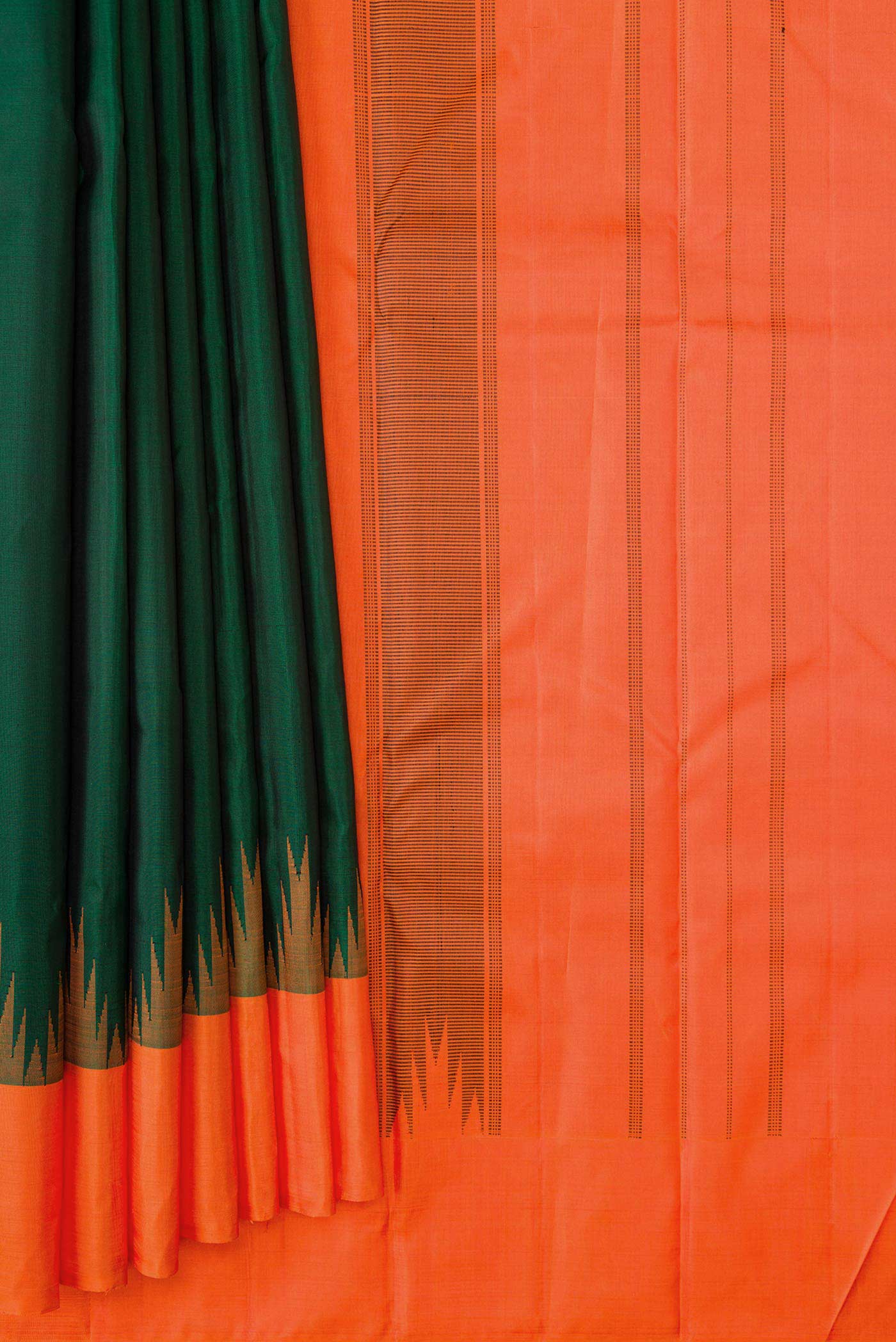 Bottle Green Dual Tone Kanchipuram Silk Saree - Image 4