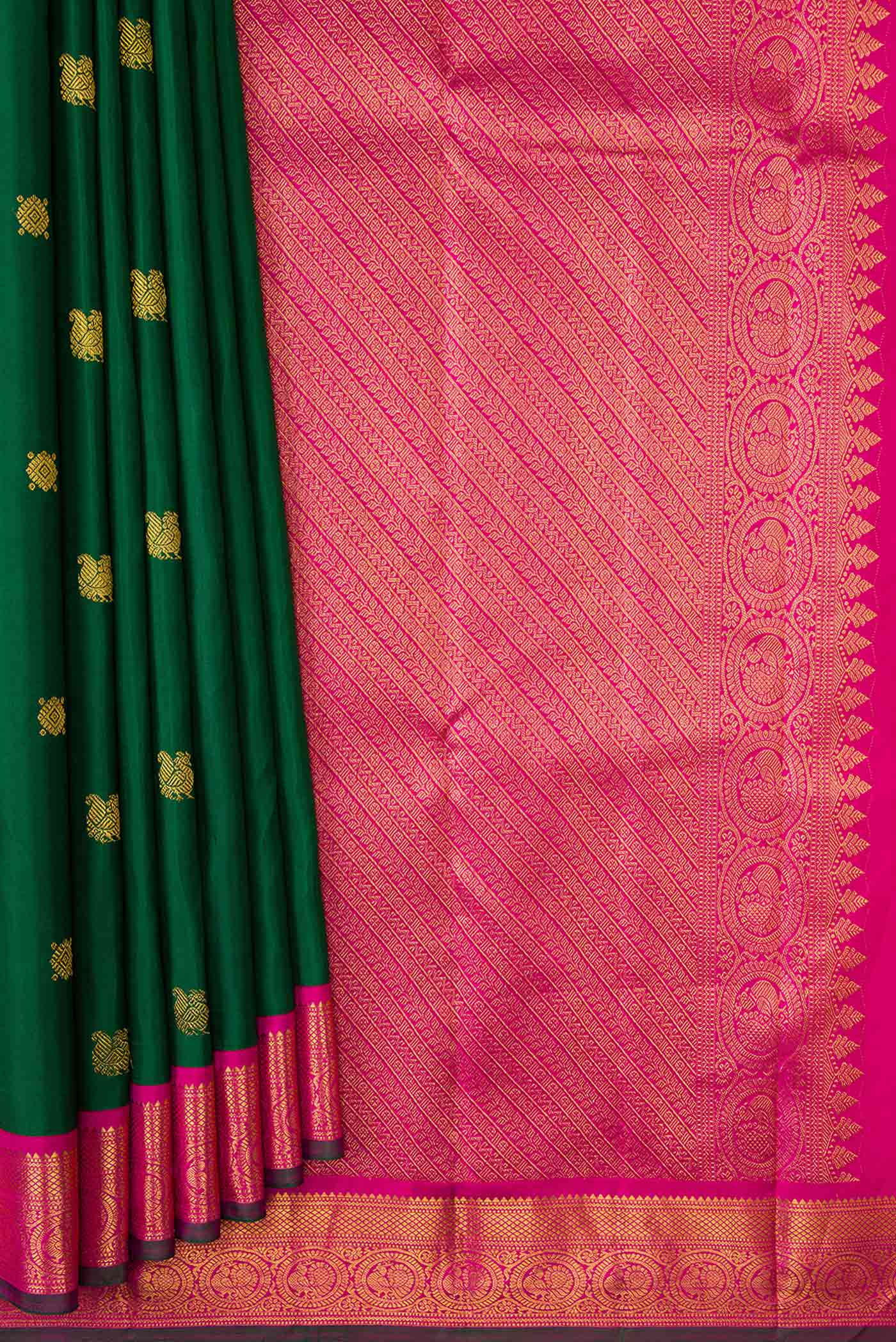 Bottle Green Dual Tone Kanjivaram Silk Saree - Image 4