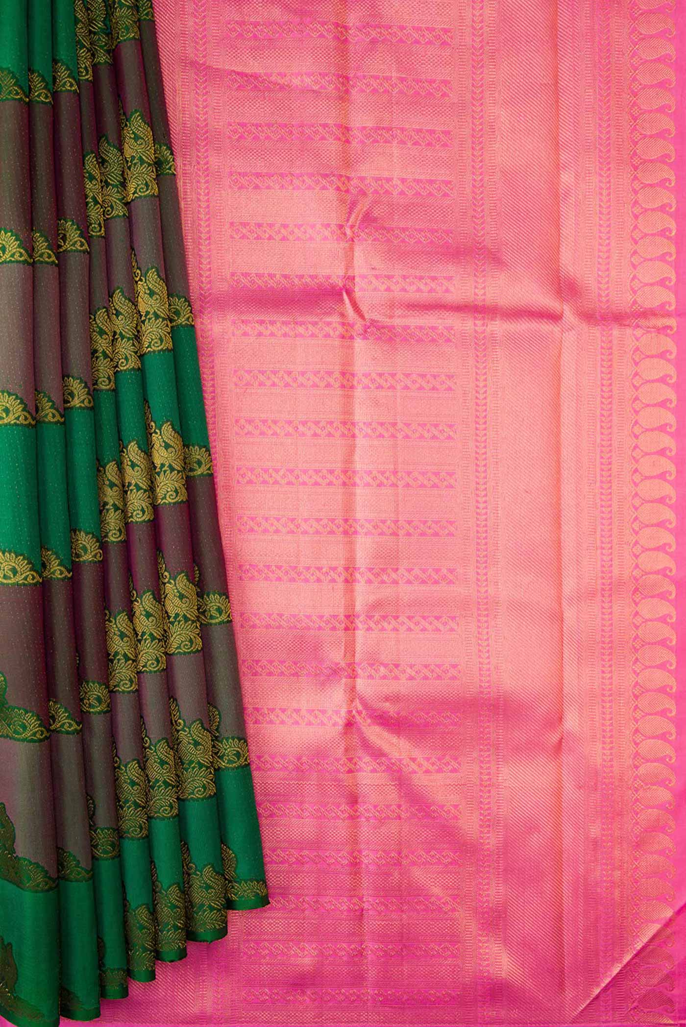 Bottle Green Dual Tone Kanjivaram Silk Saree - Image 3