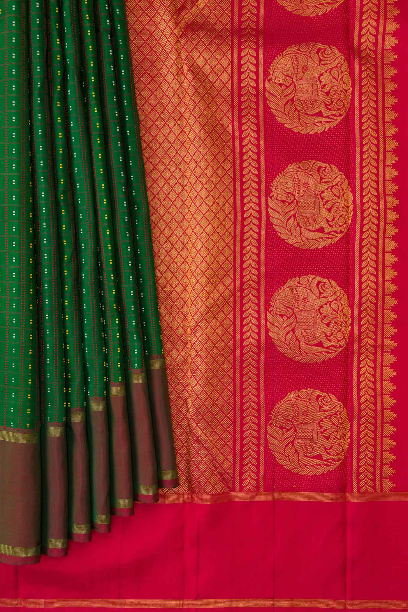 Bottle Green Dual Tone Kanchipuram Silk Saree - Image 4