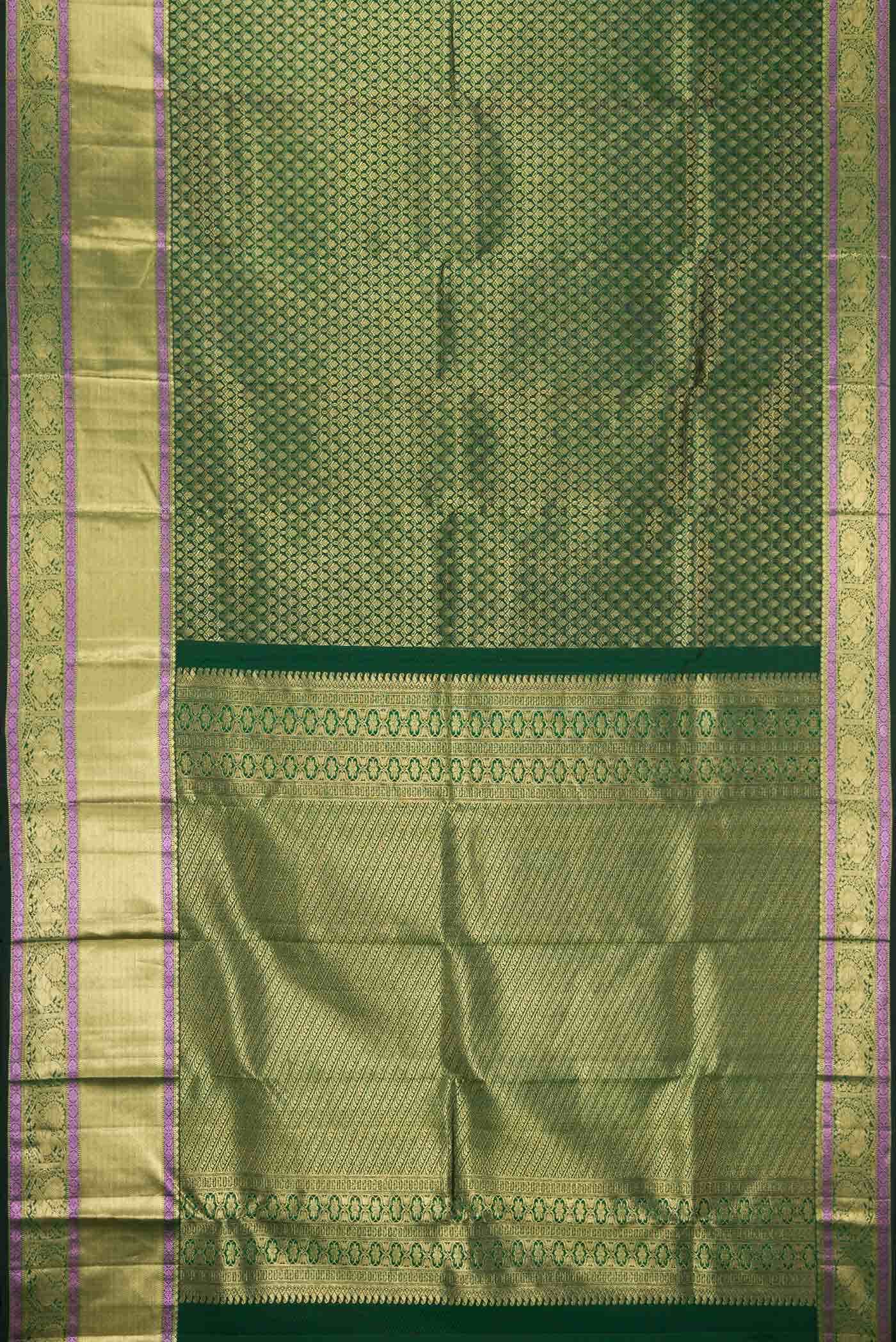Bottle Green Dual Tone Kanjivaram Silk Saree - Image 4