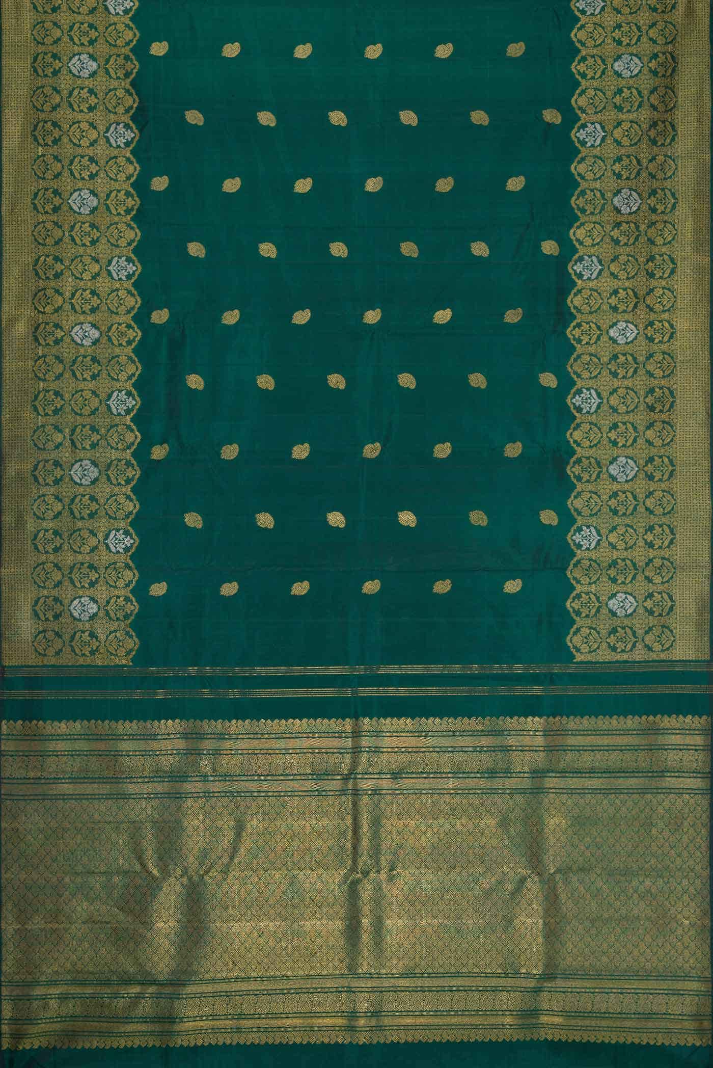 Bottle Green Dual Tone Kanchipuram Silk Saree - Image 4