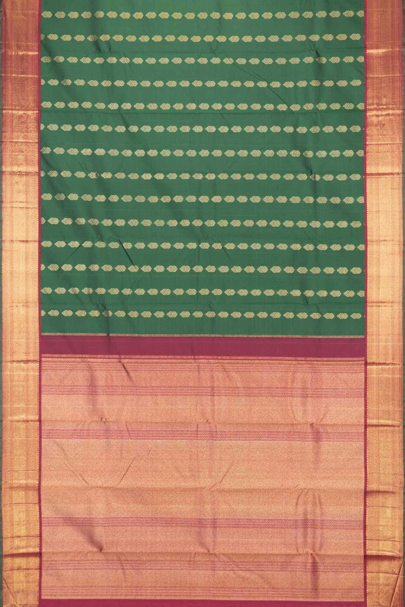 Pure Silk Pure Zari Bottle Green Dual Tone Kanjivaram Saree - Image 4