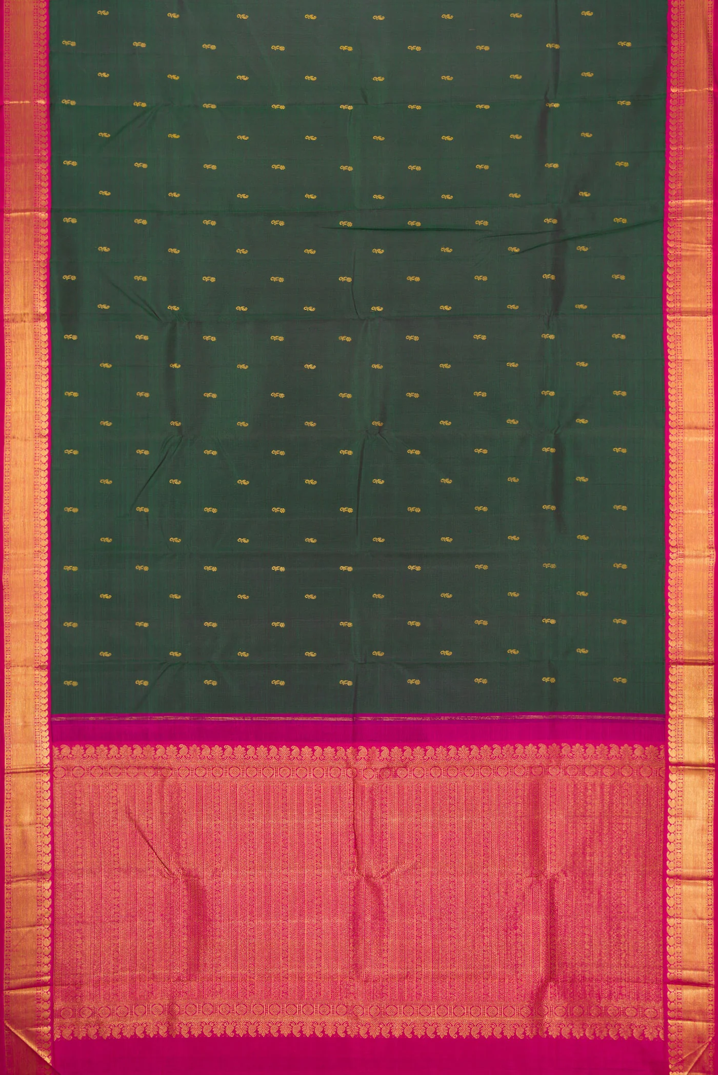 Bottle Green Dual Tone Kanjivaram Silk Saree - Image 6