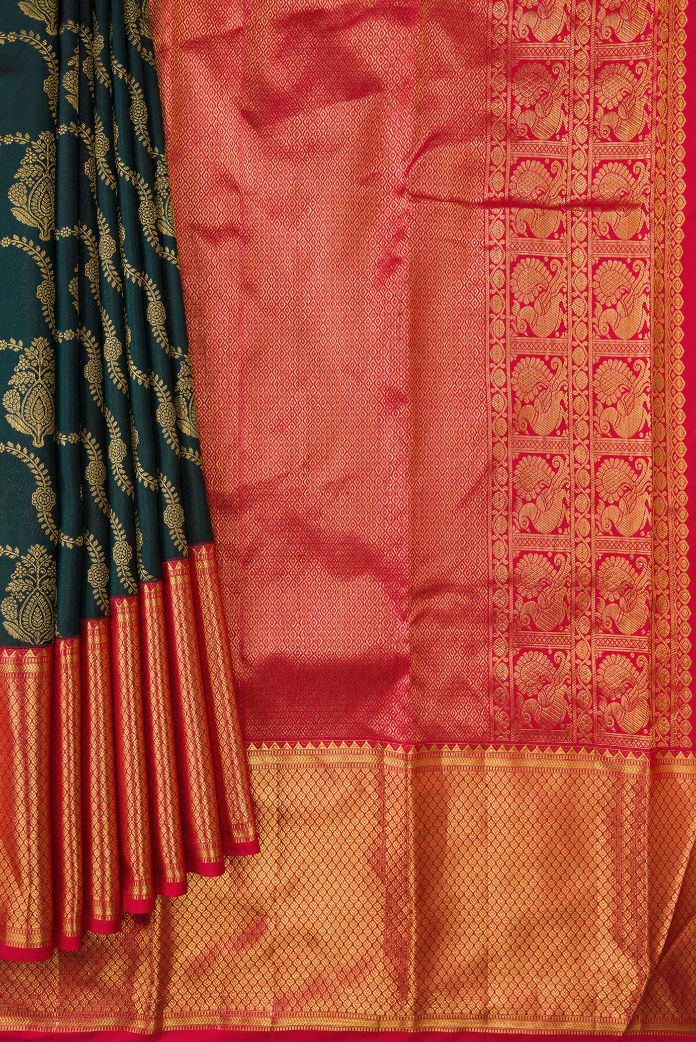 Bottle Green Kanjivaram Silk Saree - Image 4