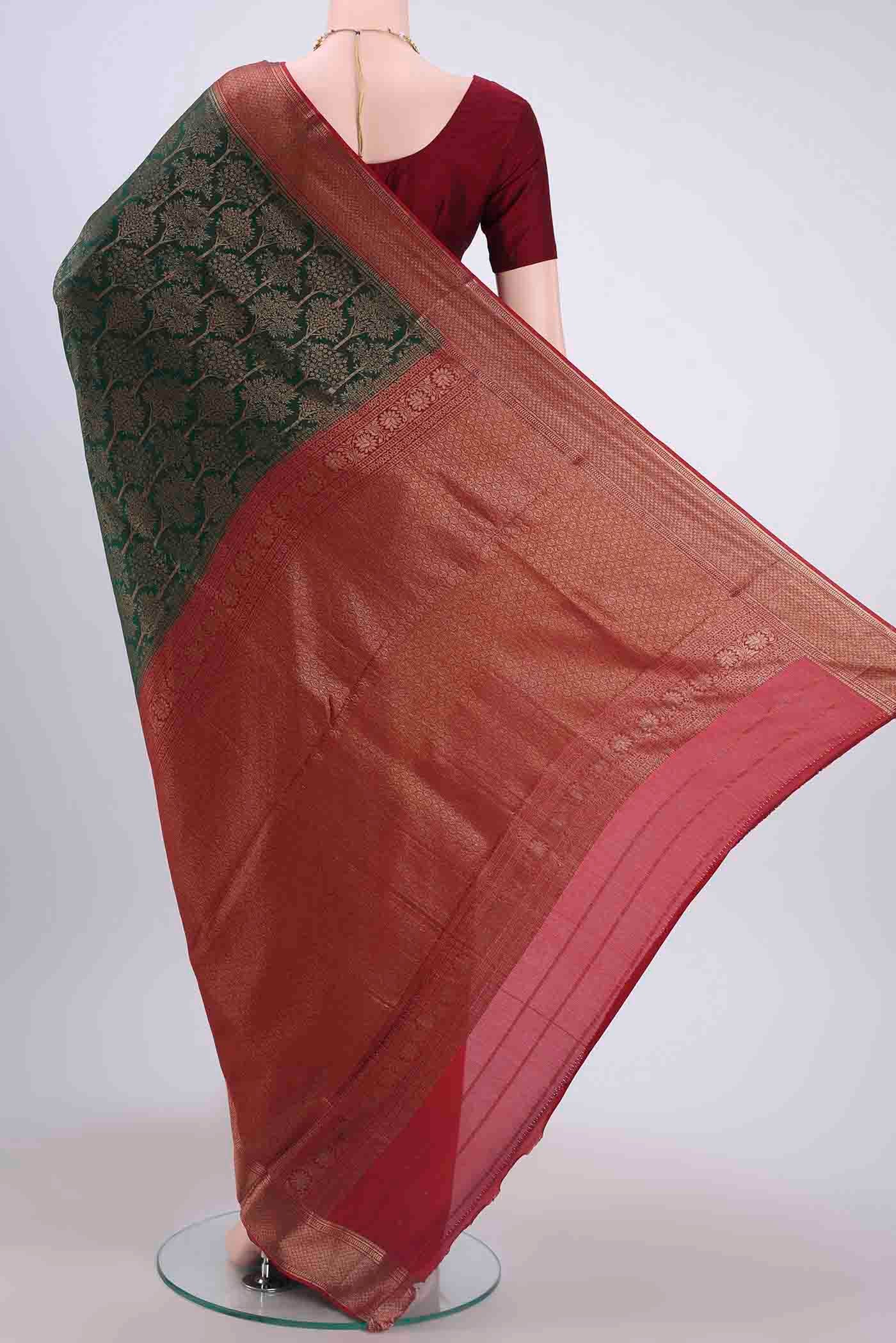 Bottle Green Dual Tone Mysore Crepe Saree - Image 3