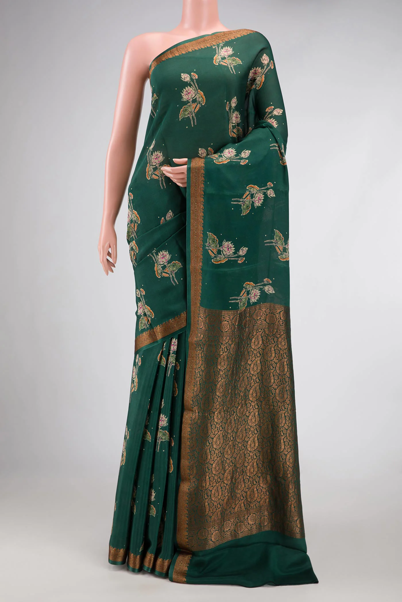Bottle Green Mysore Crepe Saree