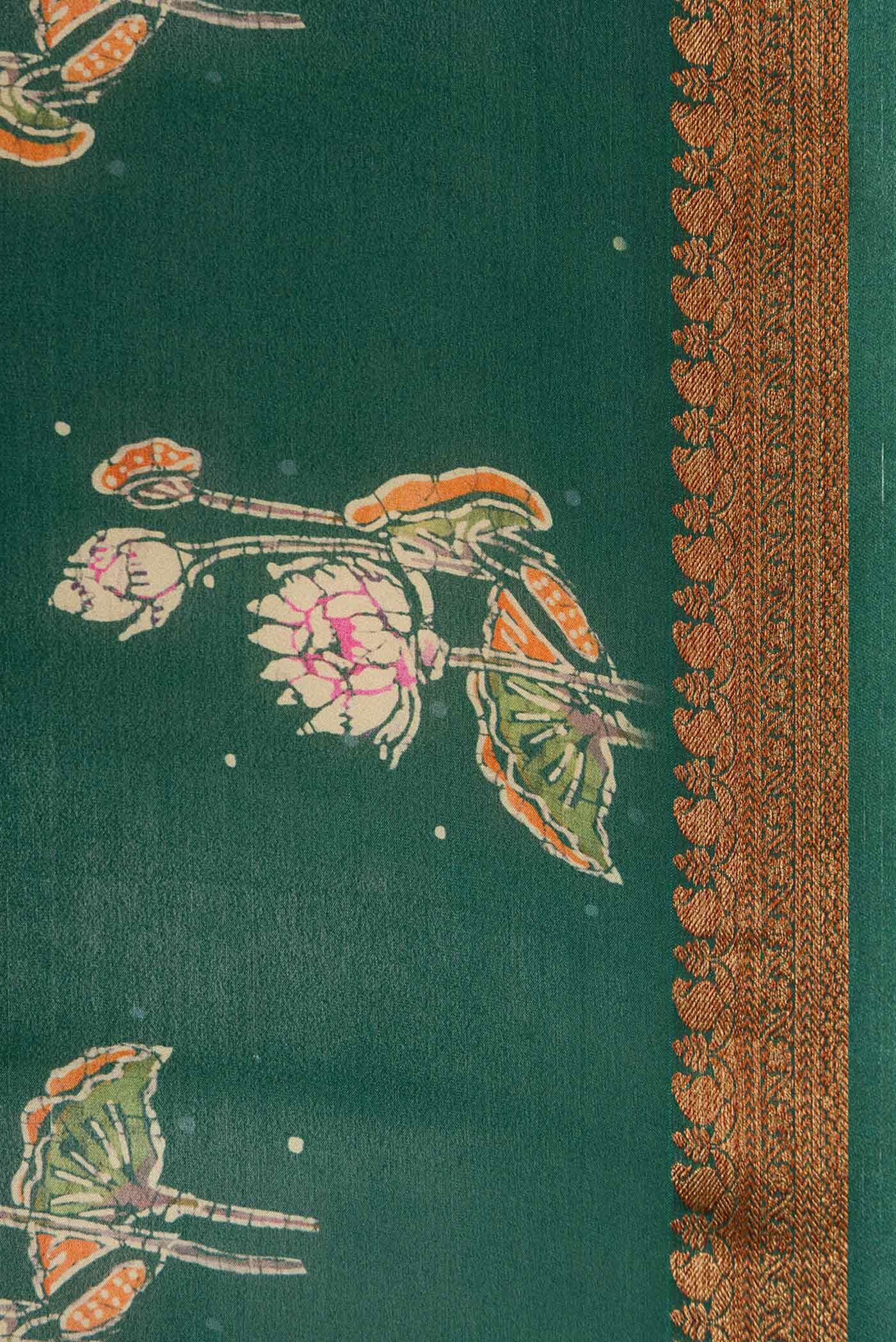 Bottle Green Mysore Crepe Saree - Image 3
