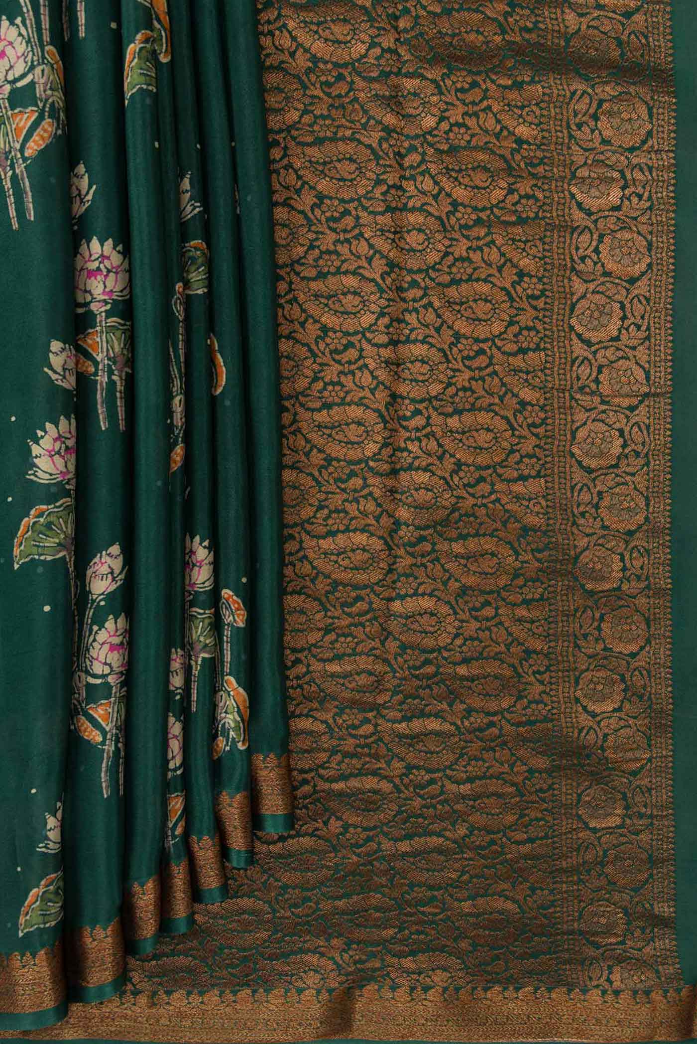 Bottle Green Mysore Crepe Saree - Image 4