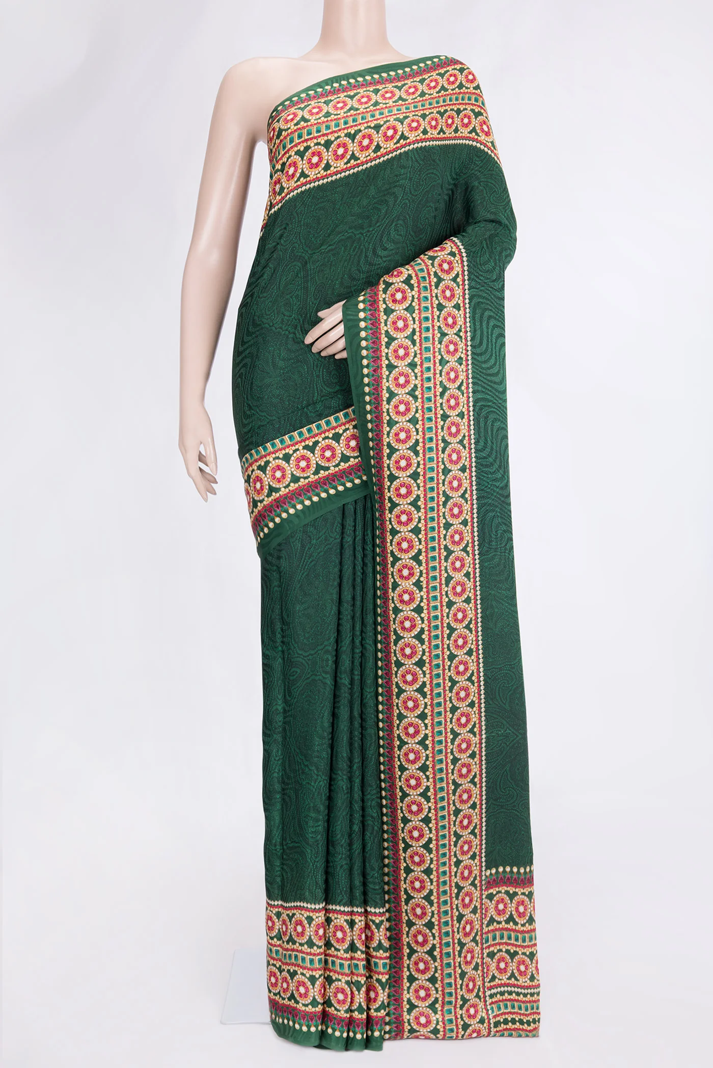 Bottle Green Mysore Crepe Saree