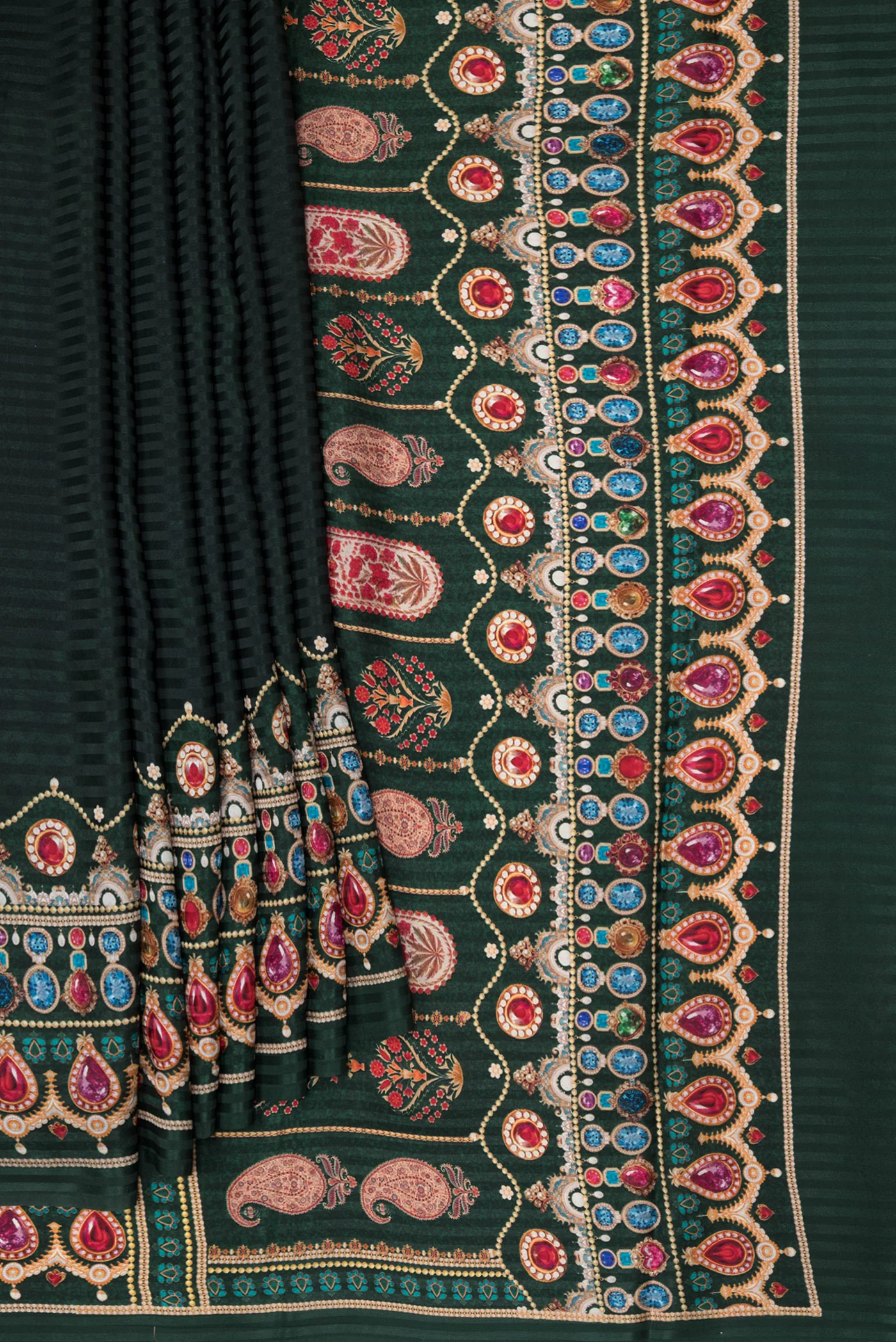 Bottle Green Mysore Crepe Saree - Image 4
