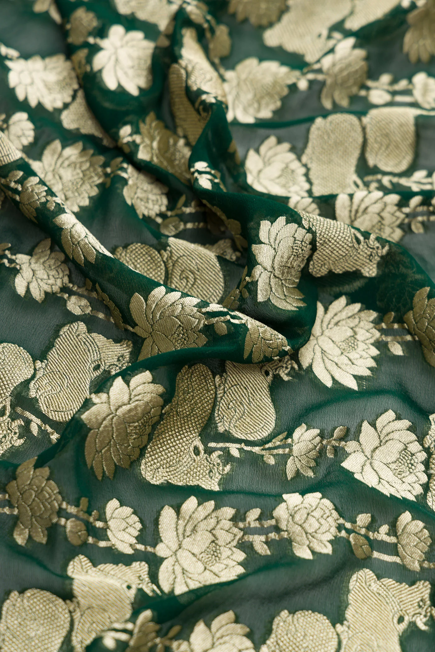 Bottle Green Banarasi Georgette Saree - Image 3