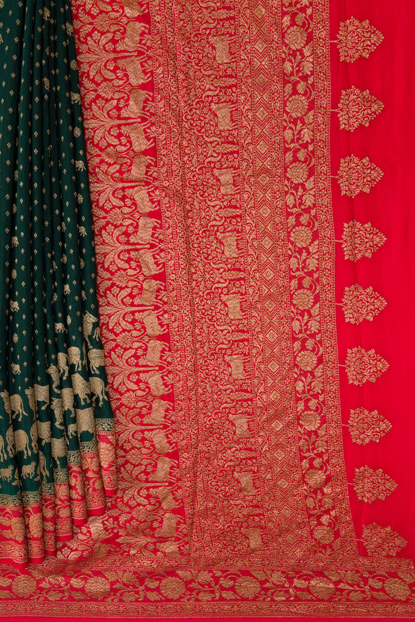 Bottle Green Dual Tone Mysore Georgette Saree - Image 4