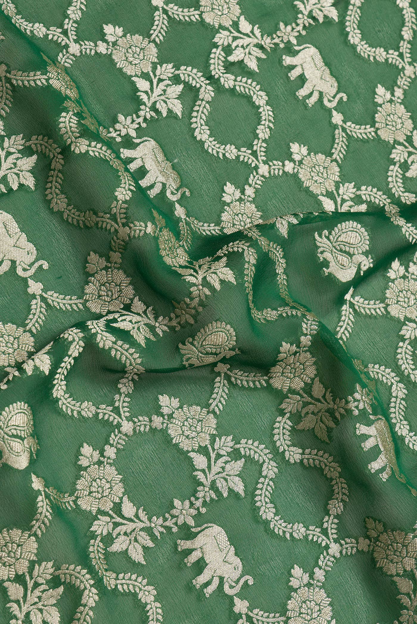 Bottle Green Banarasi Georgette Saree - Image 2