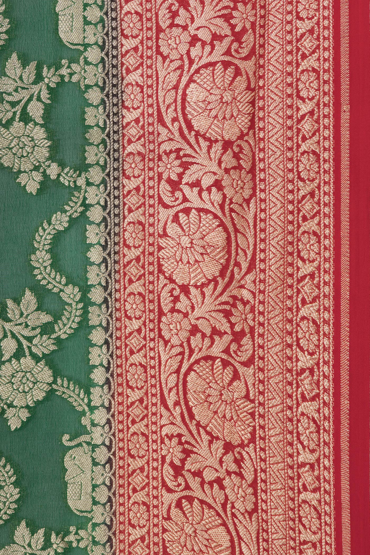 Bottle Green Banarasi Georgette Saree - Image 3