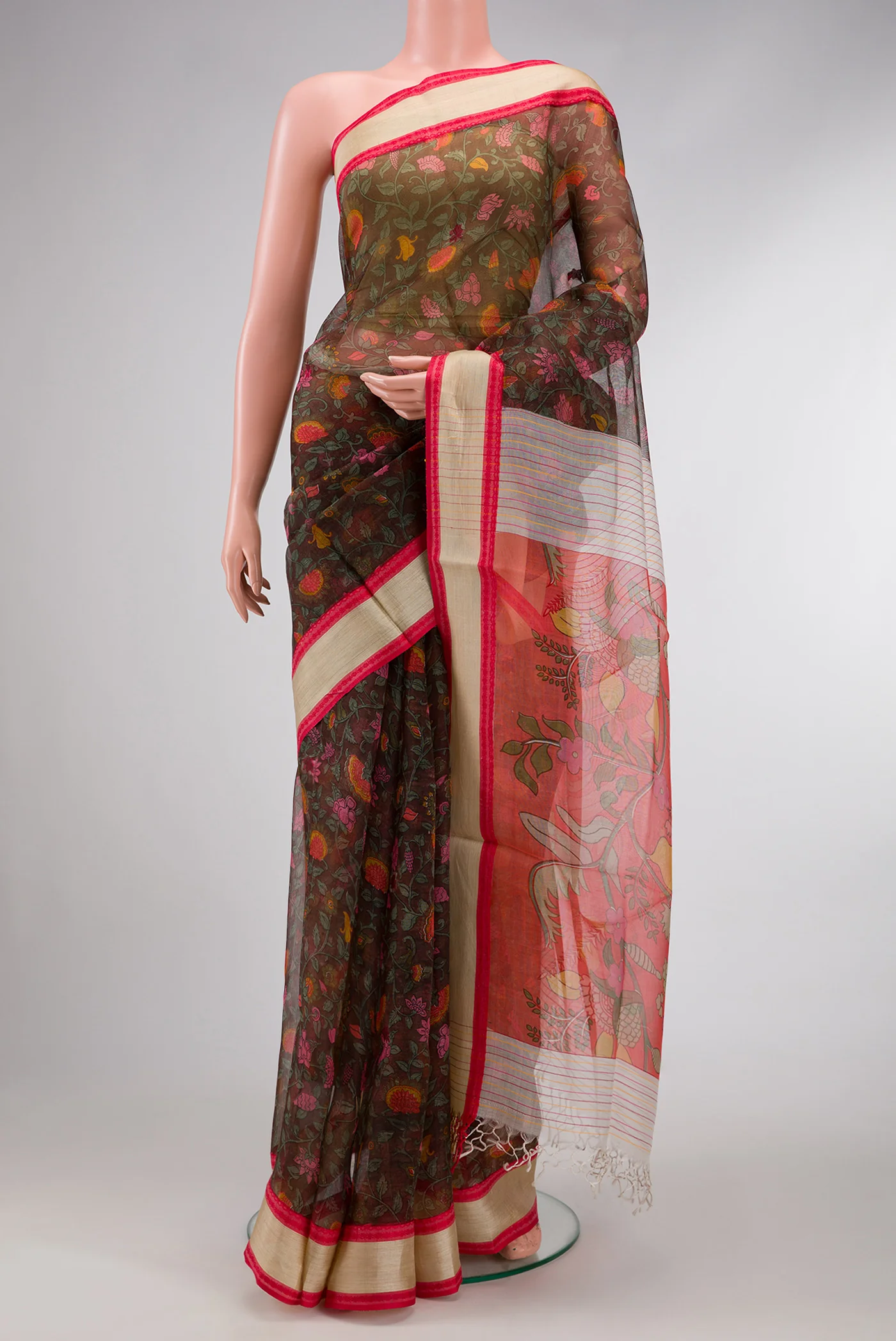 Brown Organza Silk Saree