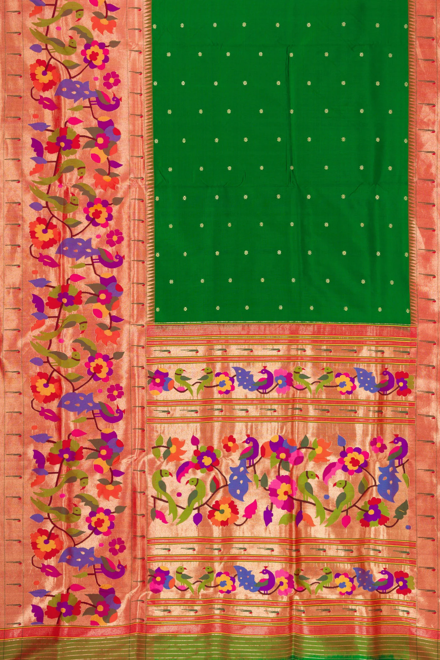 Pure Silk Pure Zari Green Paithani Saree - Image 6