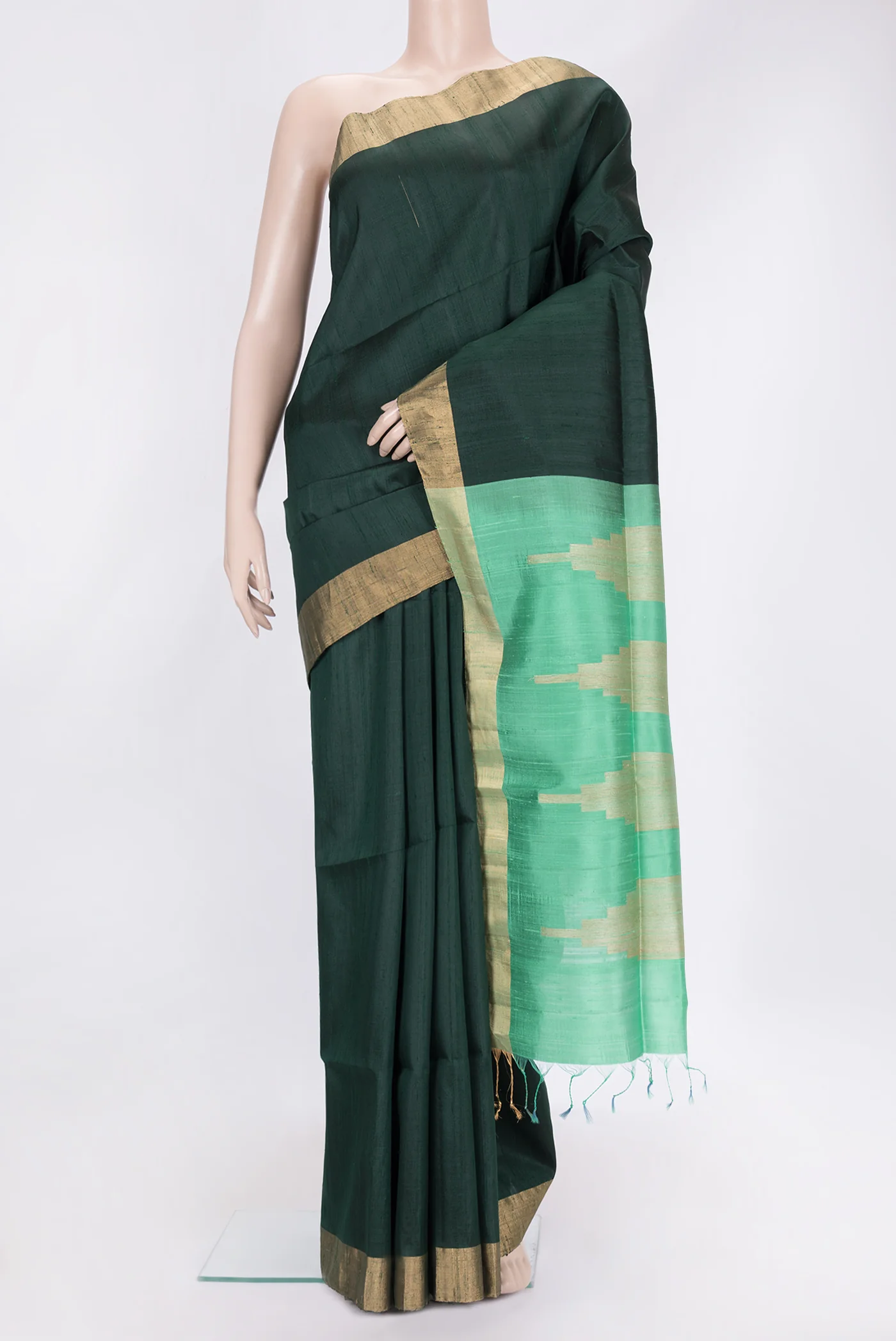 Bottle Green Raw Silk Saree