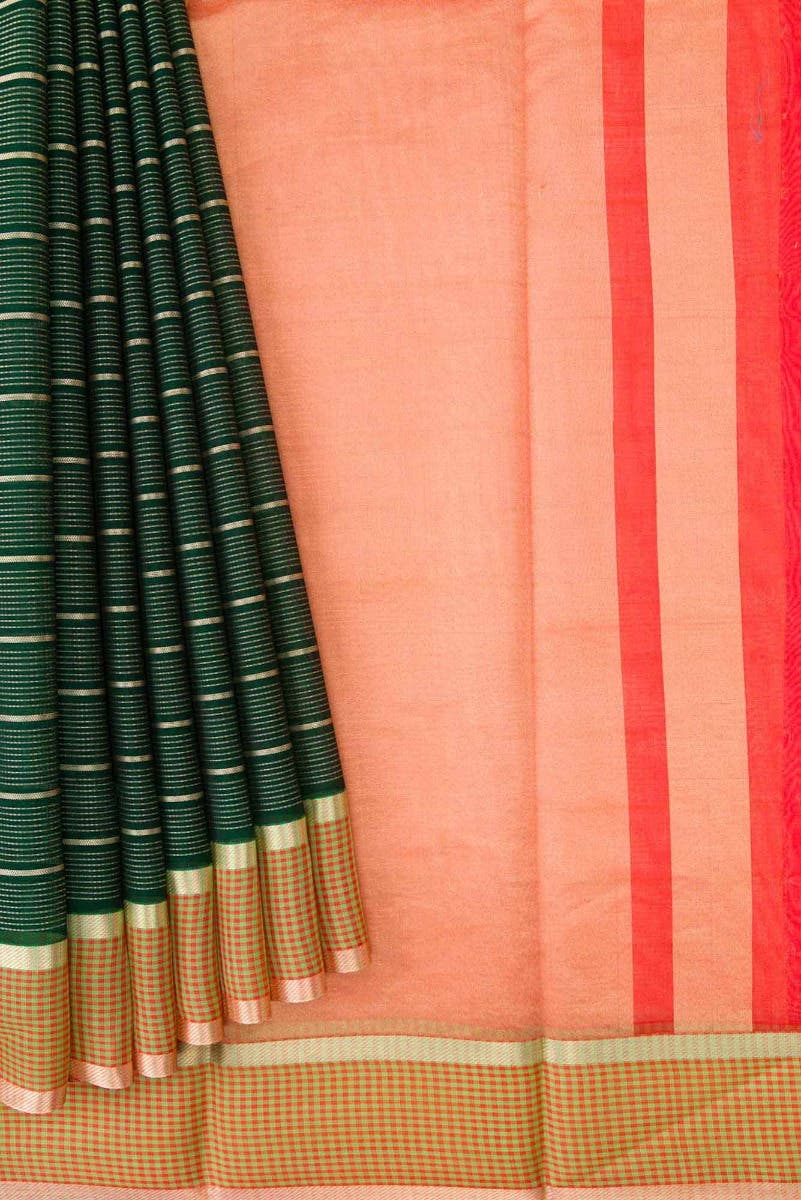 Bottle Green Dual Tone Silk Cotton Saree - Image 2
