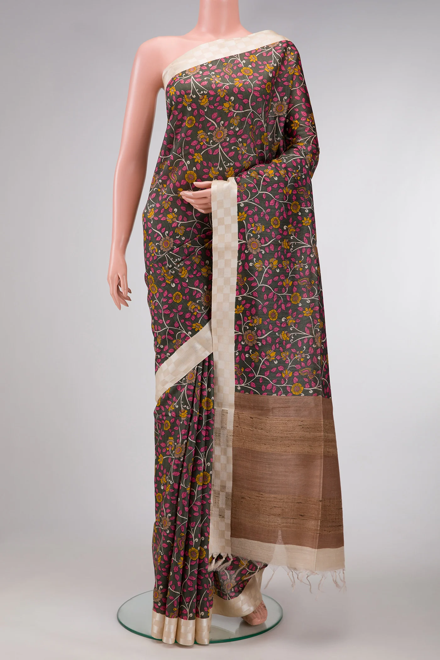 Black Tussar Silk Saree