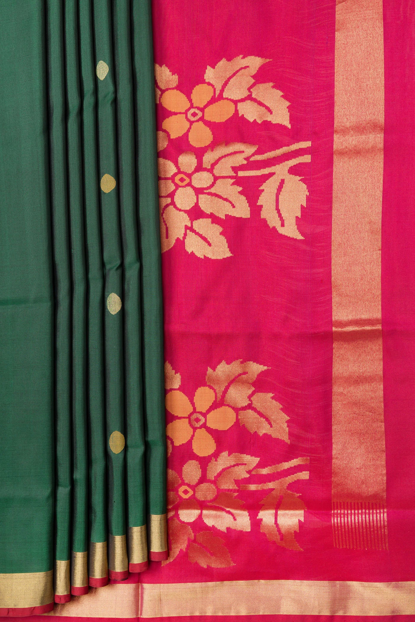 Bottle Green Uppada Silk Saree - Image 4