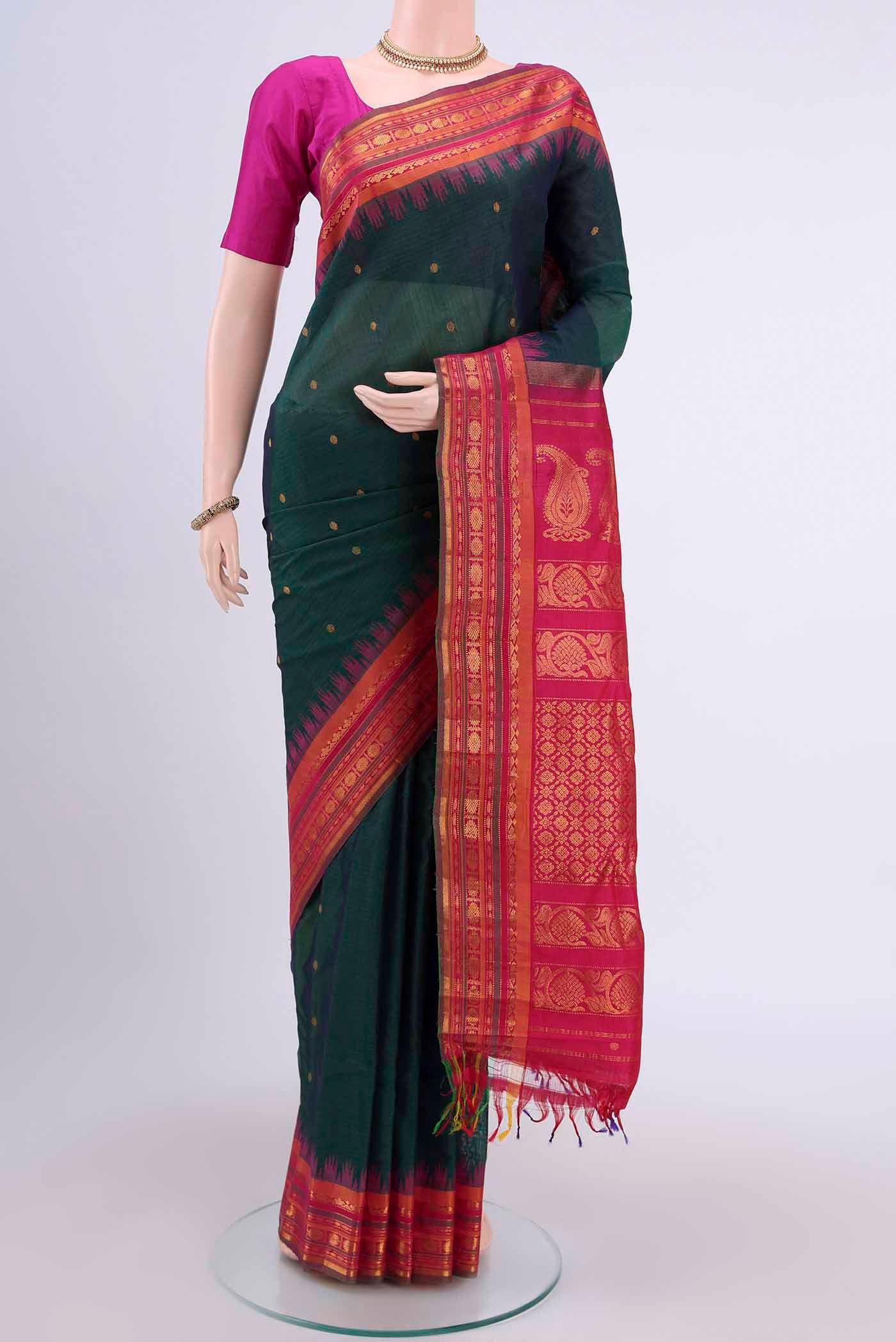Bottle Green Gadwal Silk Saree