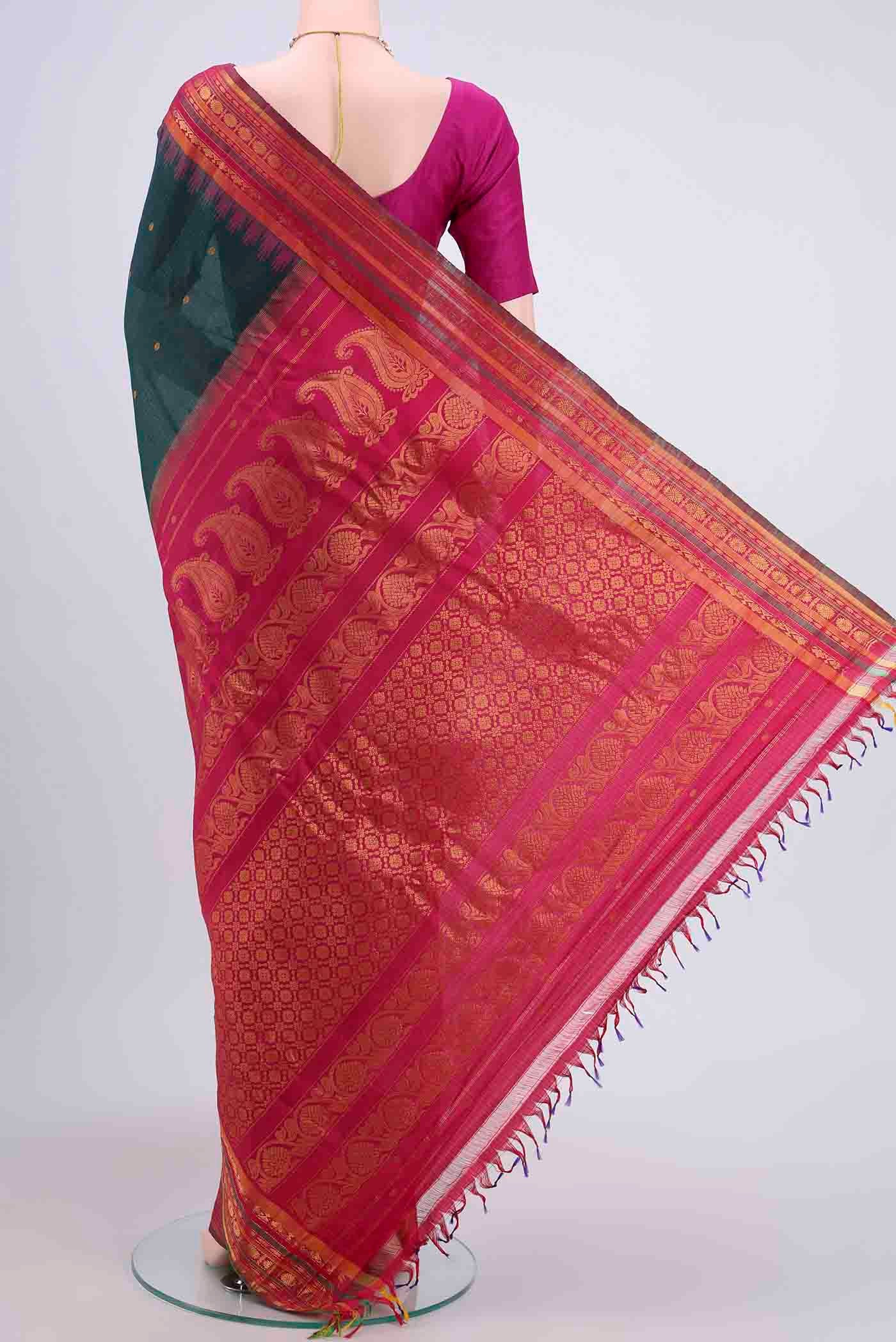 Bottle Green Gadwal Silk Saree - Image 3