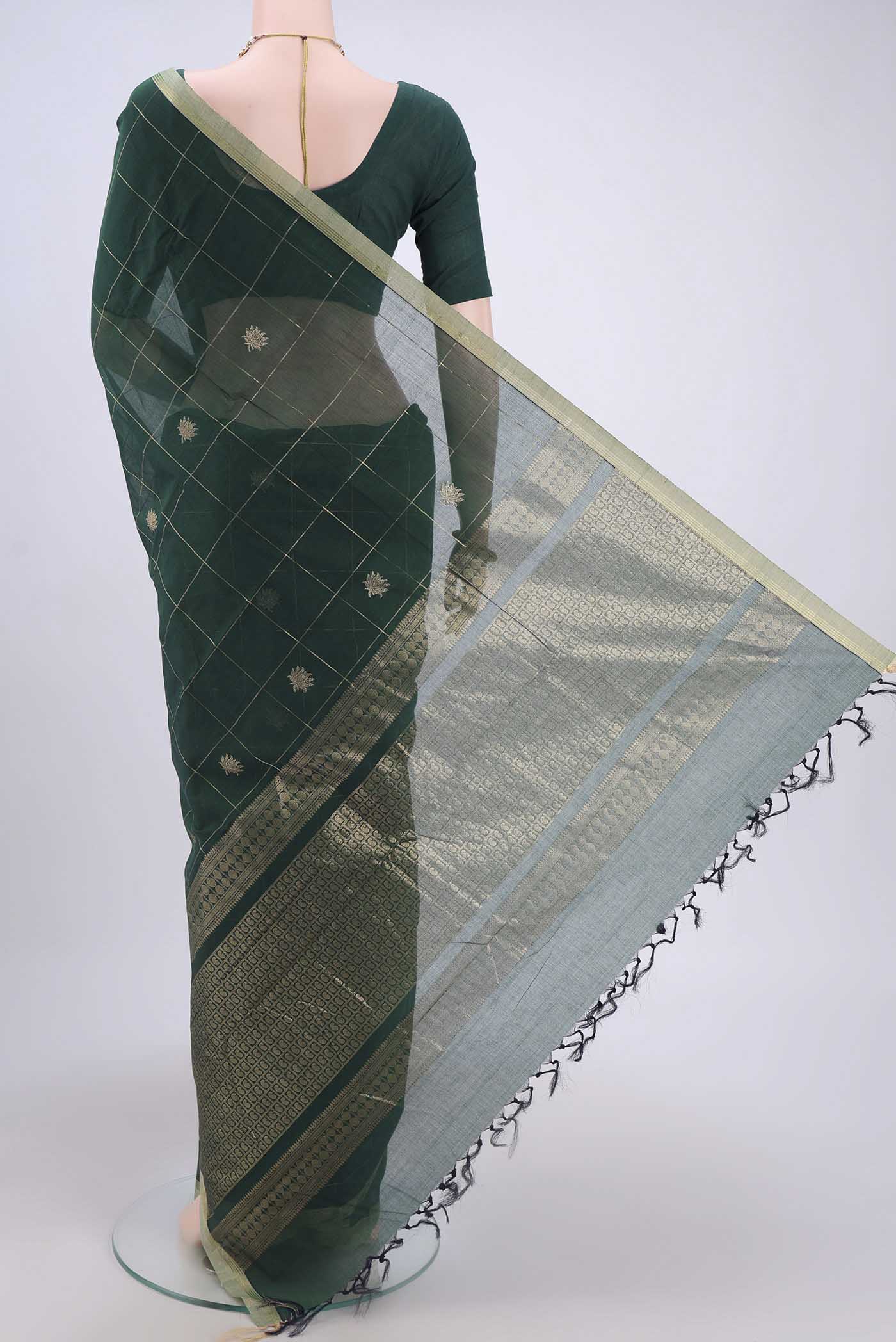 Bottle Green Kanchi Cotton Saree - Image 3