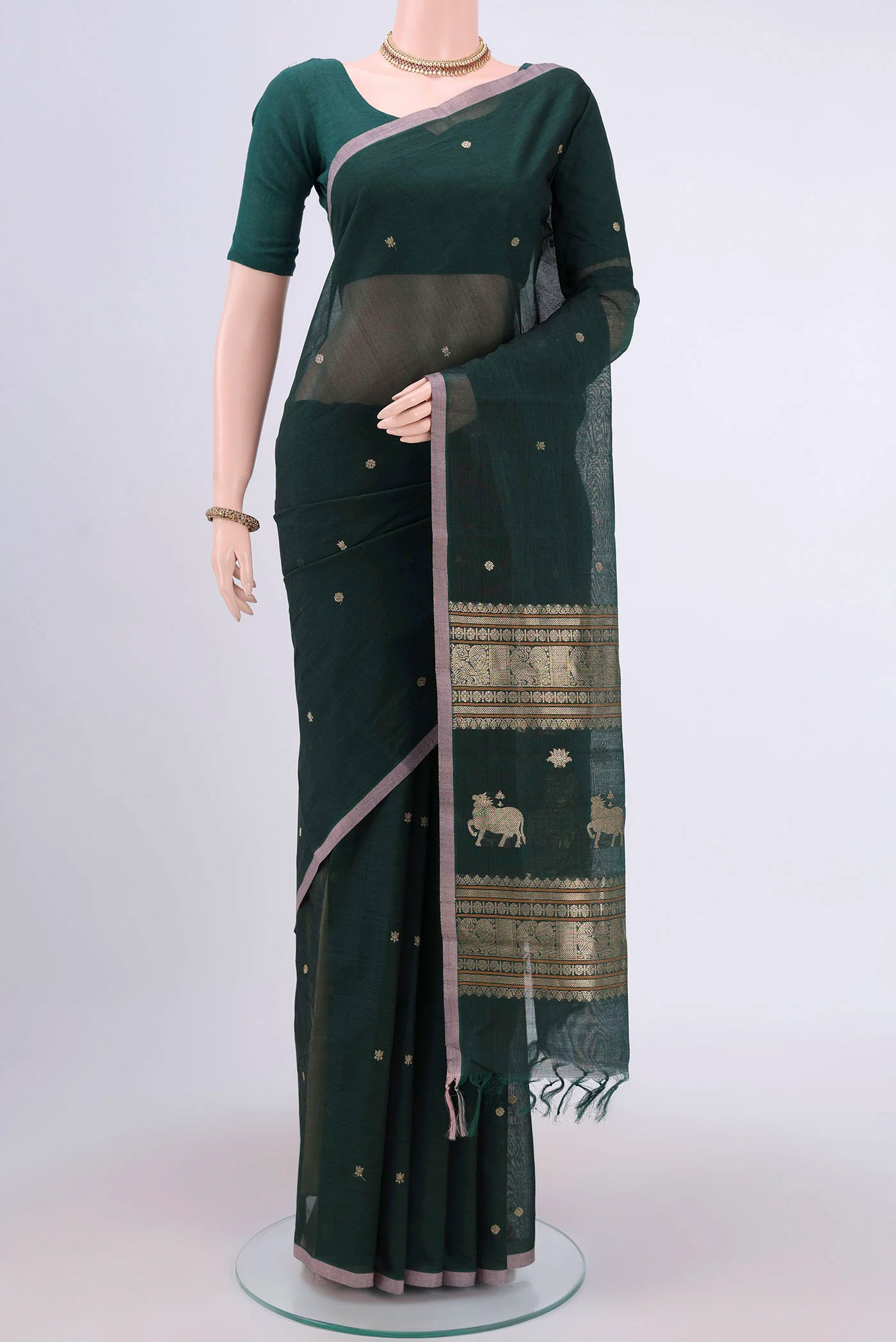 Bottle Green Kanchi Cotton Saree