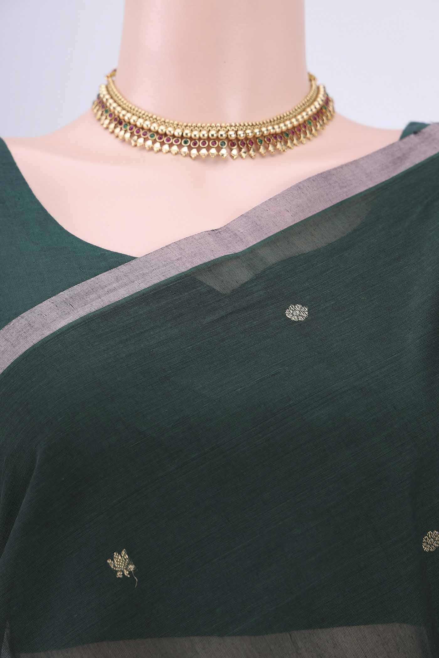Bottle Green Kanchi Cotton Saree - Image 2