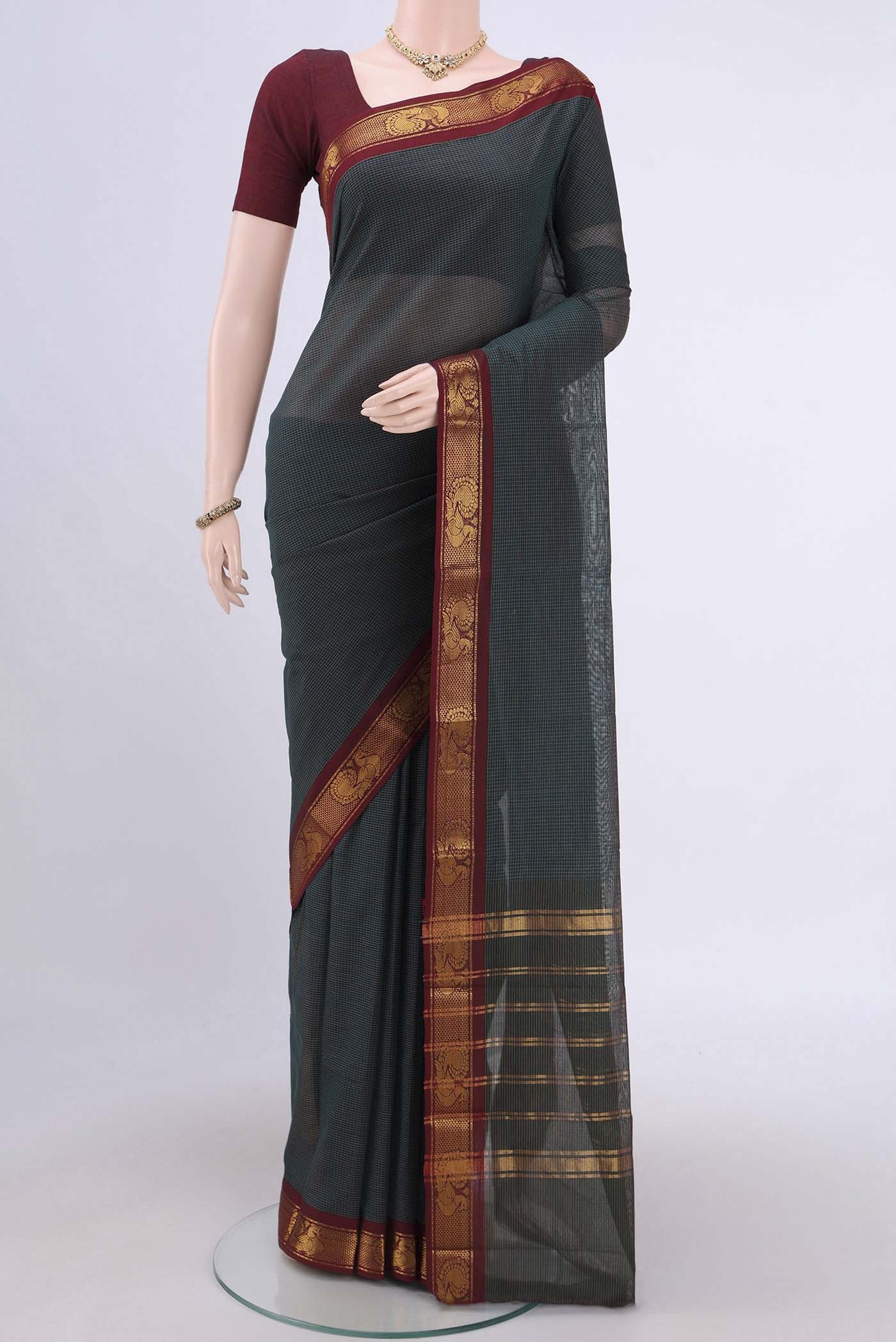 Bottle Green Kanchi Cotton Saree
