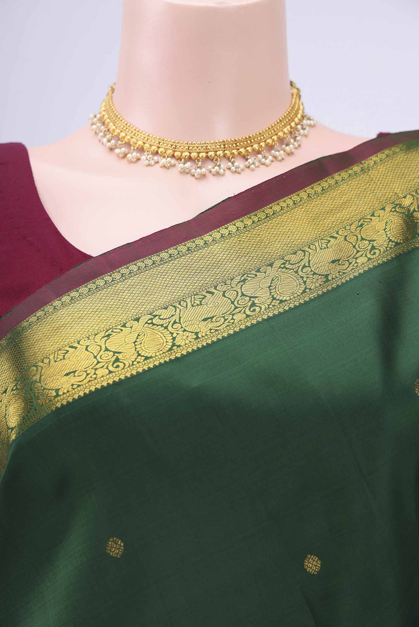 Bottle Green Kanchipuram Saree - Image 2