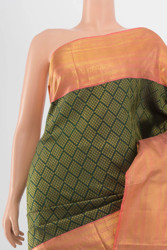 Bottle Green Kanchipuram Silk Saree - Image 2