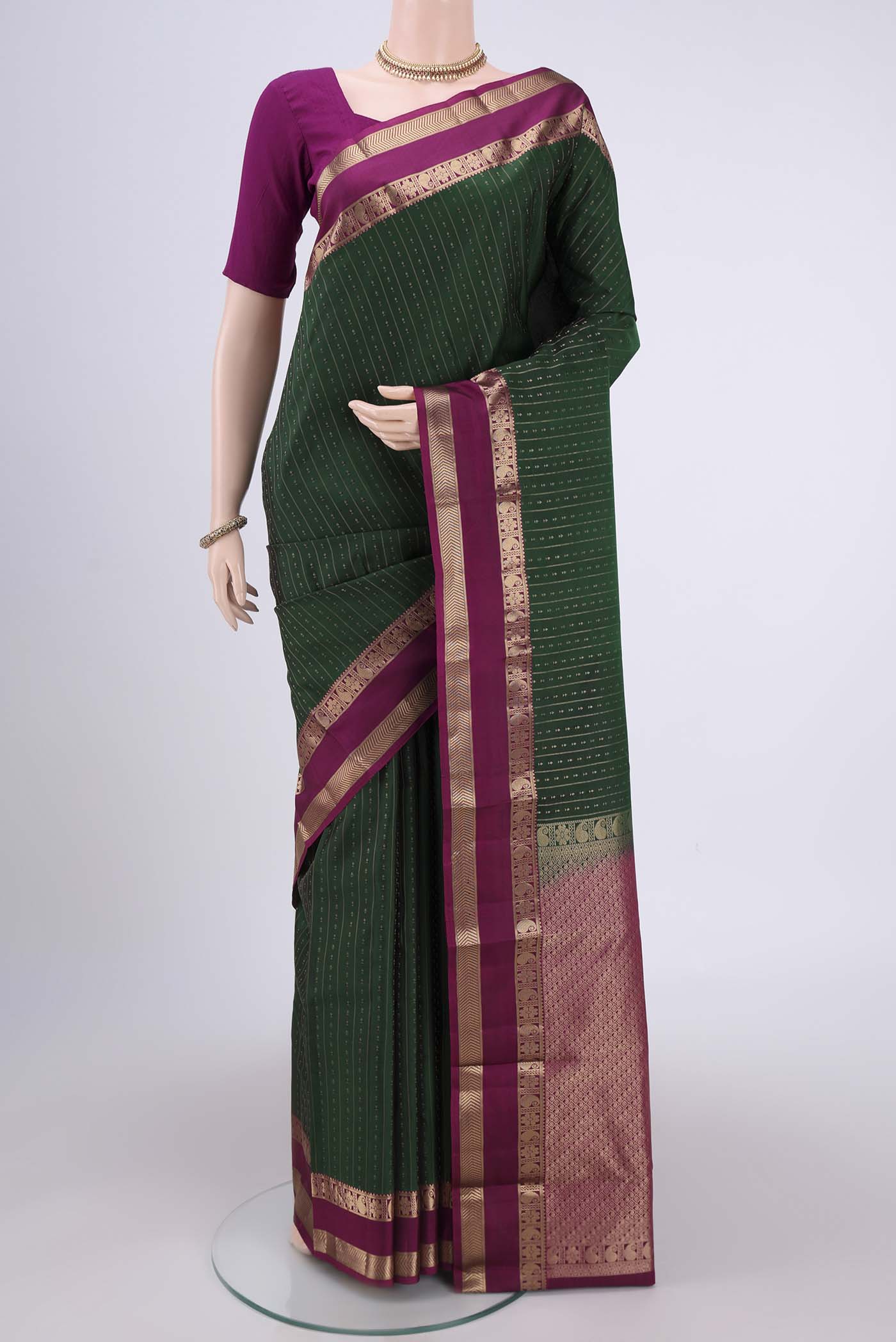 Bottle Green Kanchipuram Silk Saree