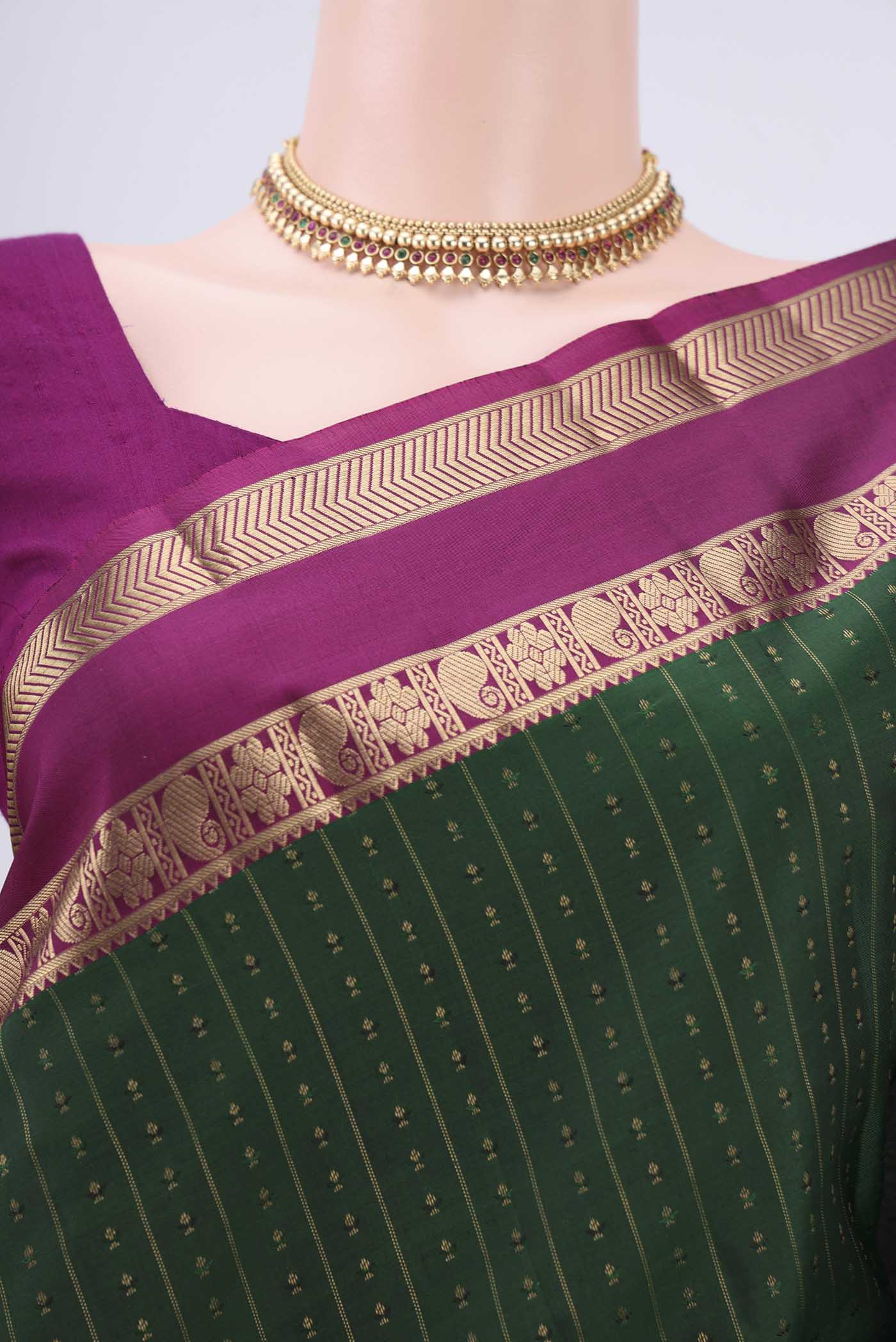 Bottle Green Kanchipuram Silk Saree - Image 2