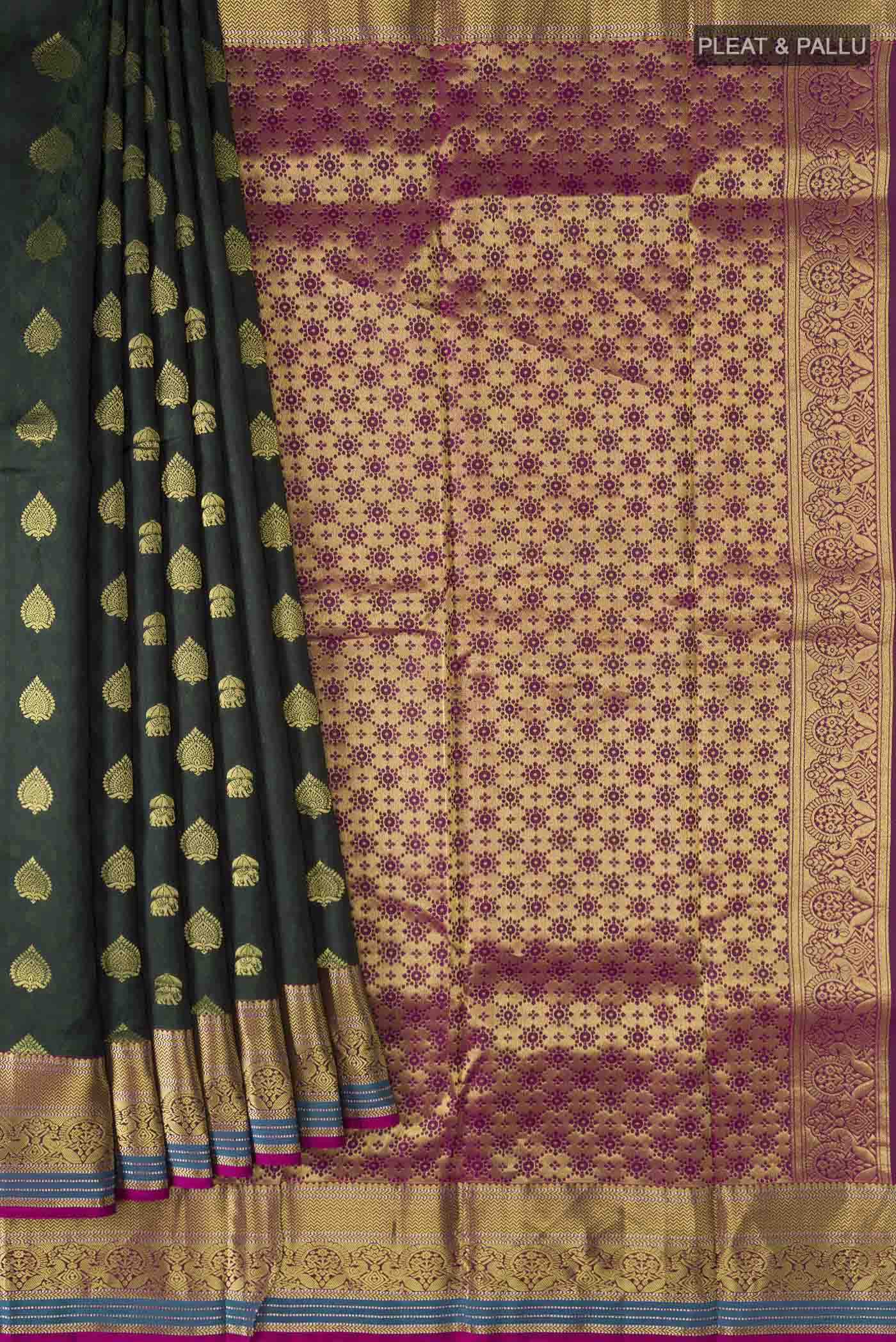 Bottle Green Kanchipuram Silk Saree - Image 4