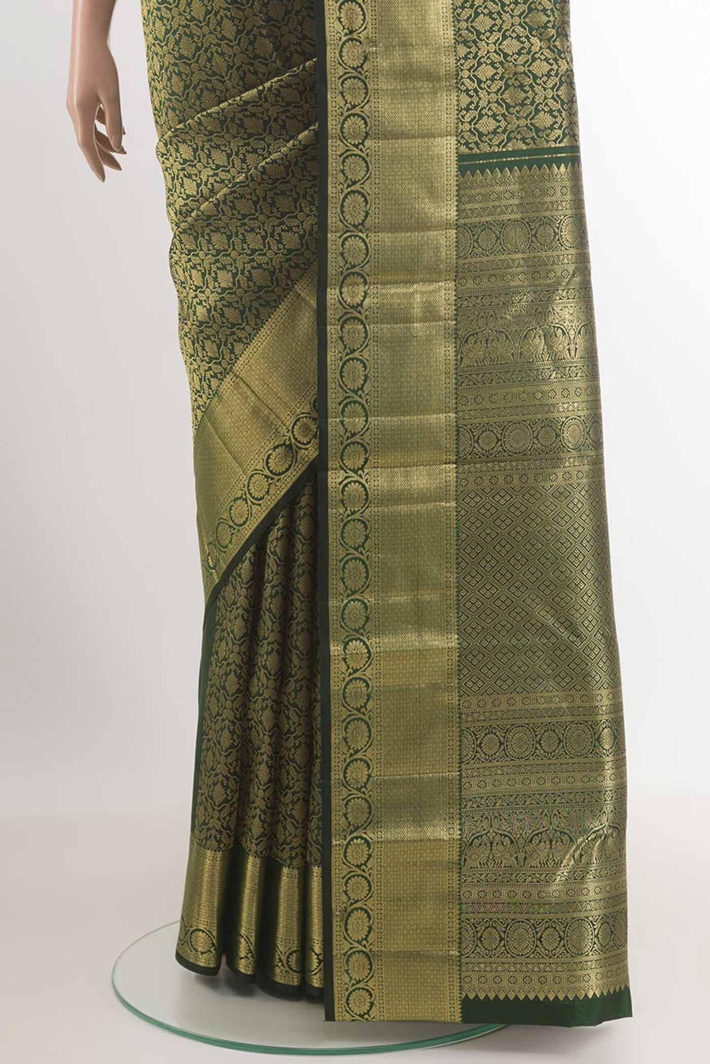 Bottle Green Kanchipuram Silk Saree - Image 3