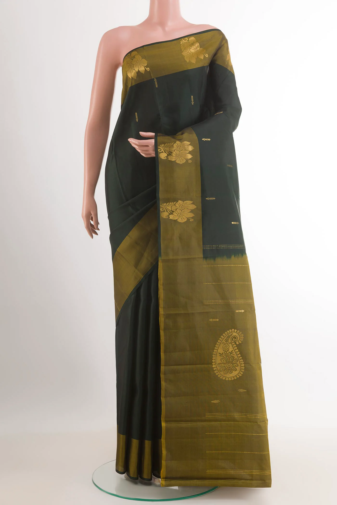 Bottle Green Kanchipuram Silk Saree