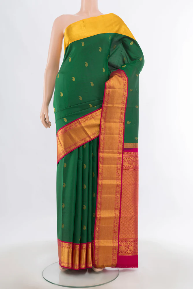 Bottle Green Kanchipuram Silk Saree