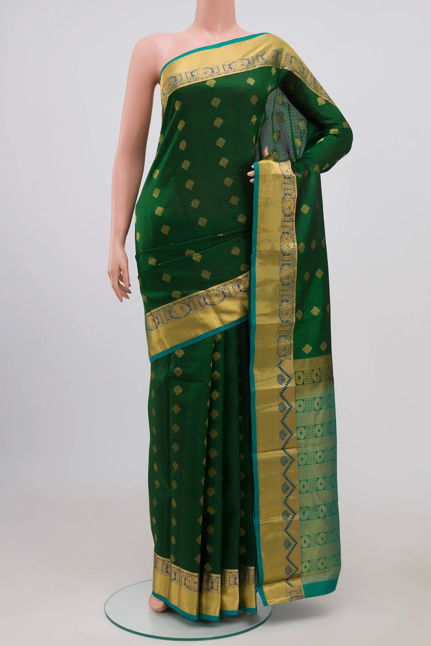 Bottle Green Kanchipuram Silk Saree
