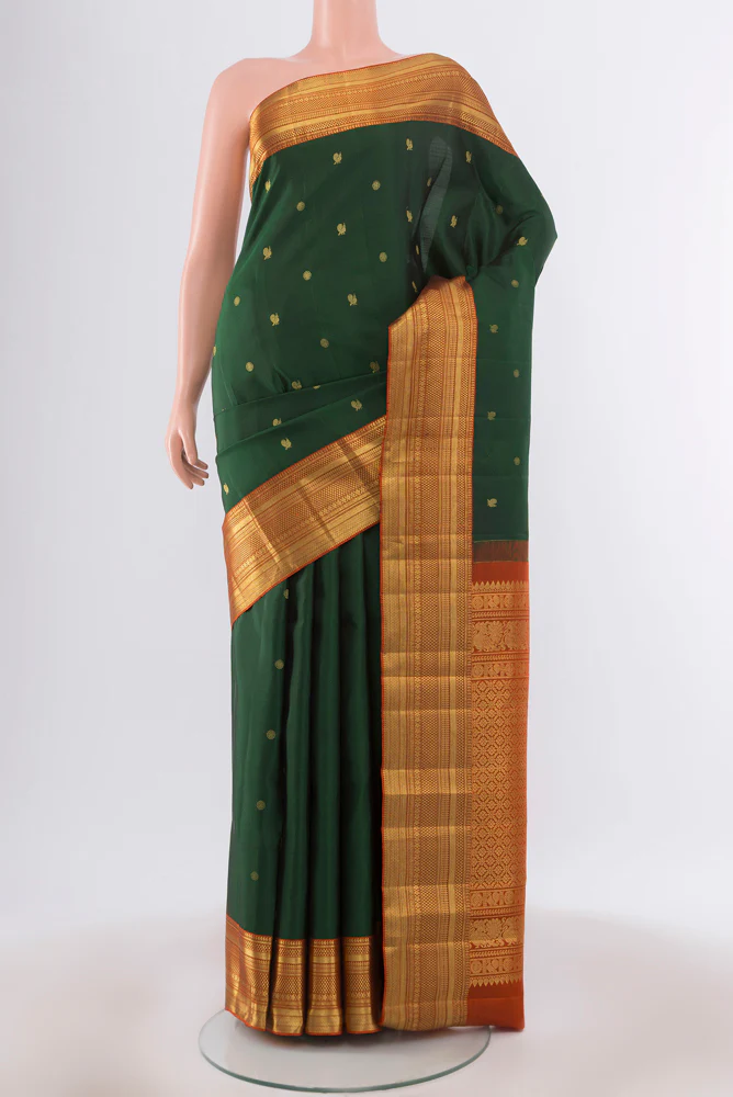 Bottle Green Kanchipuram Silk Saree