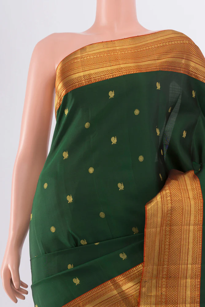 Bottle Green Kanchipuram Silk Saree - Image 2