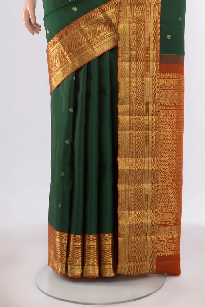 Bottle Green Kanchipuram Silk Saree - Image 3