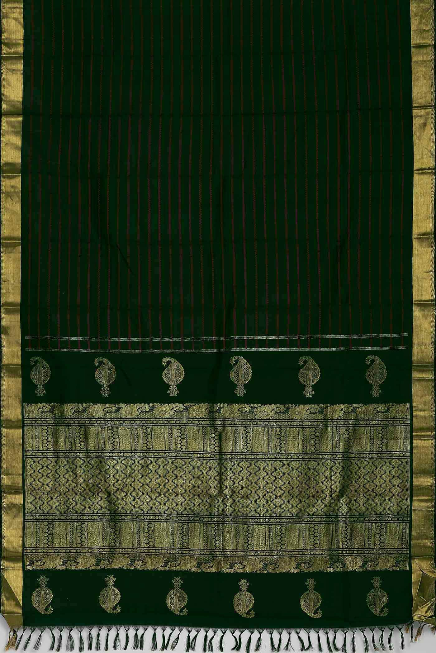 Bottle Green Kanchipuram Silk Saree - Image 4