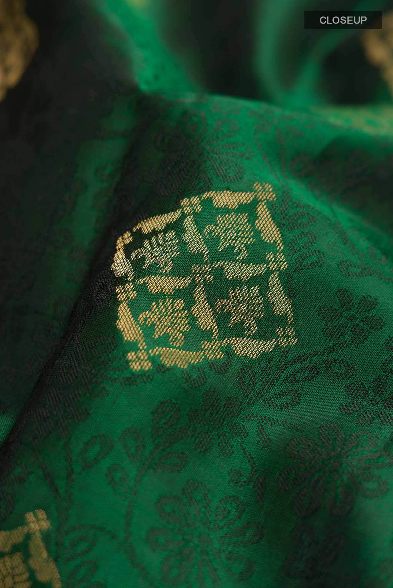 Bottle Green Kanchipuram Silk Saree - Image 3