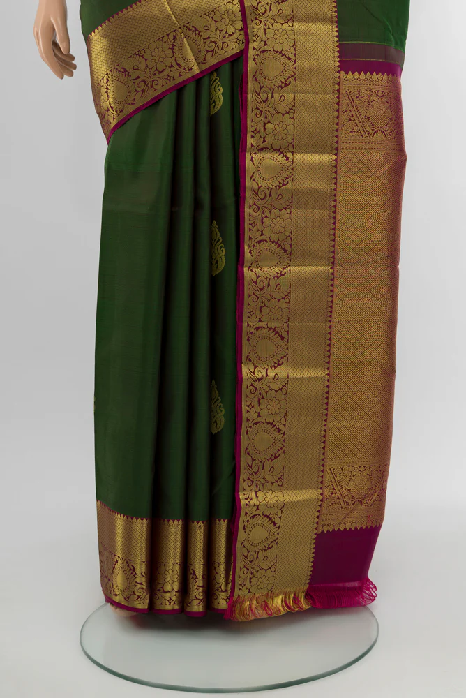 Bottle Green Kanchipuram Silk Saree - Image 3