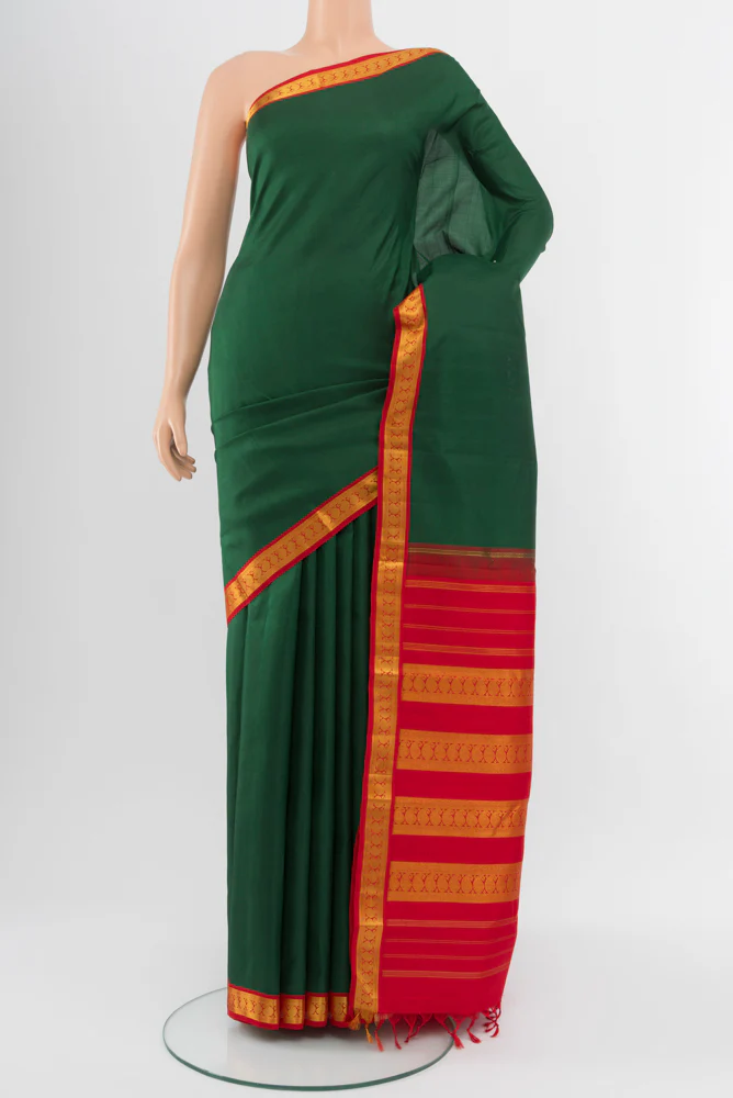 Pure Silk Pure Zari Bottle Green Kanjivaram Saree